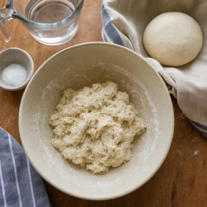 Shaggy momo dough mixed in a bowl