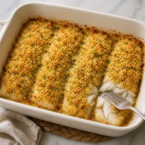 Baked haddock with golden crumbs and flaky white fish