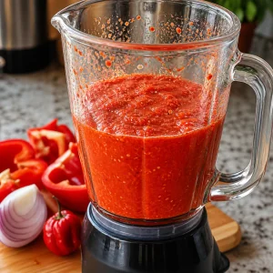 Pürierte rote Paprikamischung im Mixer