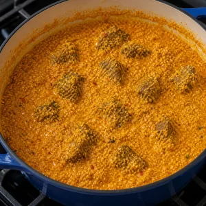 Dicke Egusi-Suppe köchelt mit Rindfleisch