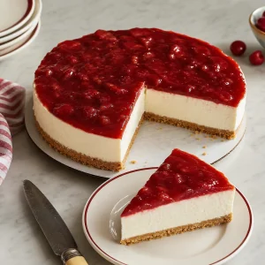 Cheesecake Woolworth fredda tolta dallo stampo e tagliata per servire