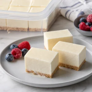 Barres de cheesecake glacé servies avec couches crémeuses et croûte graham