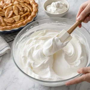 Crème fouettée incorporée délicatement à la garniture de cheesecake à la vanille