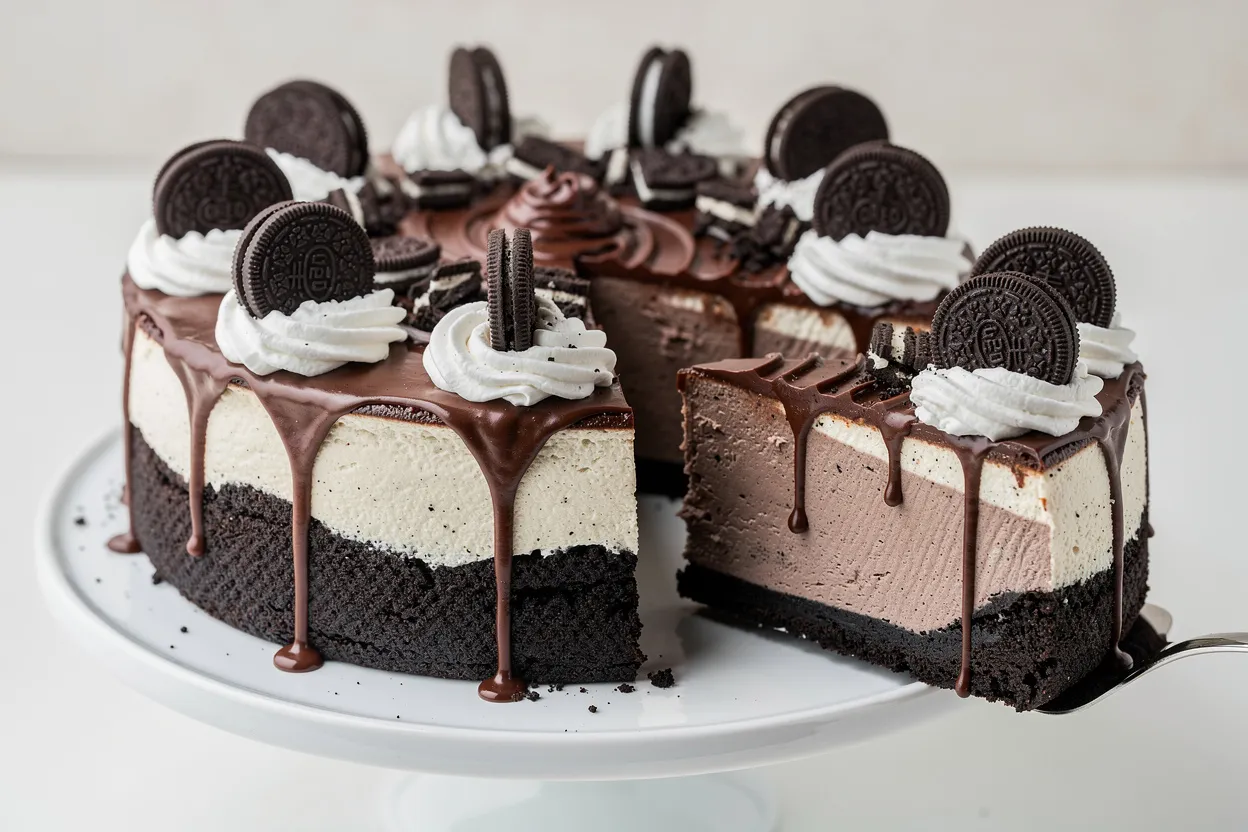 Cheesecake sin horno de Oreo y relleno cremoso de chocolate