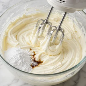 Relleno liso de queso crema batido con azucar y vainilla