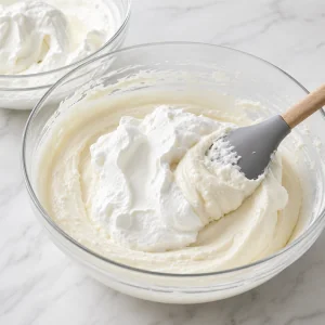 Nata montada incorporada al relleno de cheesecake