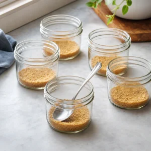 Glass jars with pressed graham cracker crumb bases