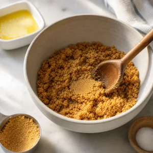Moist graham cracker crumbs mixed with melted butter
