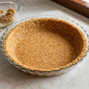 Almond-cookie crust pressed into a glass pie plate