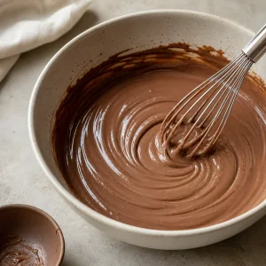 Glossy milk chocolate ice cream base being whisked