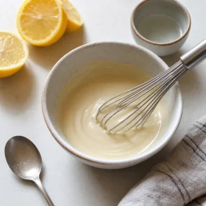 Lemon juice and tahini whisked into a creamy drizzling dressing