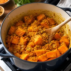 Curry Nutriente di Patate Dolci e Lenticchie con Spinaci