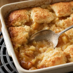 Pastry pieces pressed into bubbling apple juices