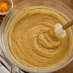 Smooth batter with orange zest mixed in
