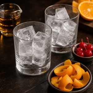 Dois copos old fashioned resfriados com gelo