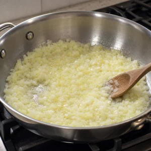 Chopped onion softening in butter