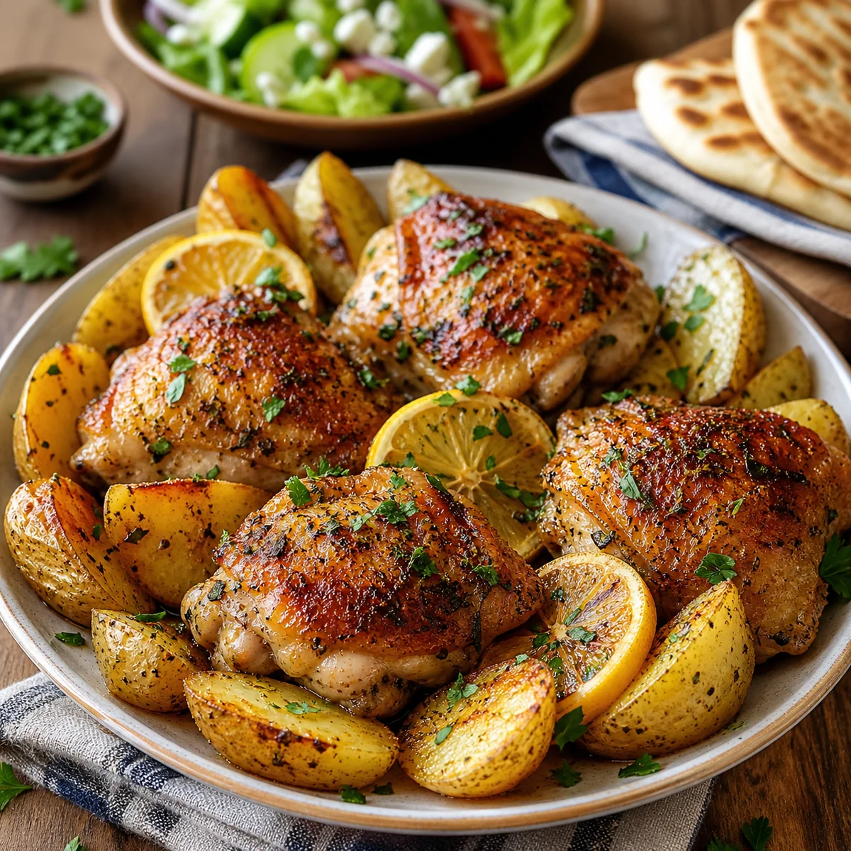 One-Pan Mediterranean Lemon Garlic Roast Chicken and Potatoes