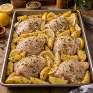 One-Pan Mediterranean Lemon Garlic Roast Chicken and Potatoes