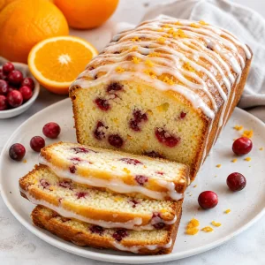 Glazed orange cranberry breakfast loaf with sliced pieces