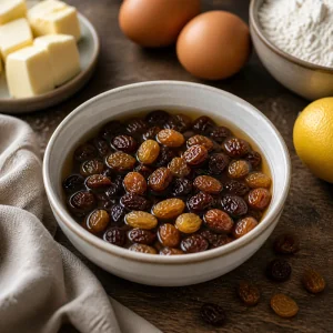 Raisins soaking in rum for Osterzopf dough