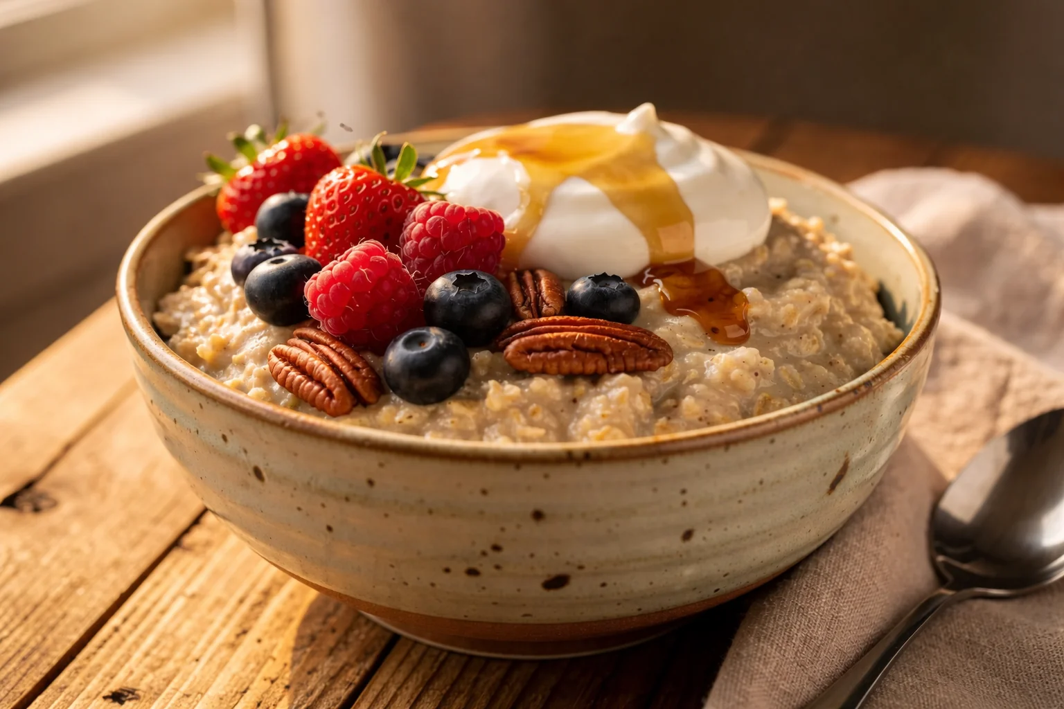 Overnight Slow Cooker Maple Oatmeal with Berries and Nuts