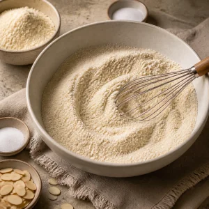 Whisking flour, yeast, sugar, and salt for Pain de Paques brioche