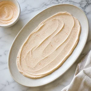 Salsa de yogur ahumado extendida sobre una fuente