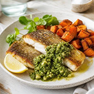 Pan-Seared Barramundi with Macadamia Nut Pesto