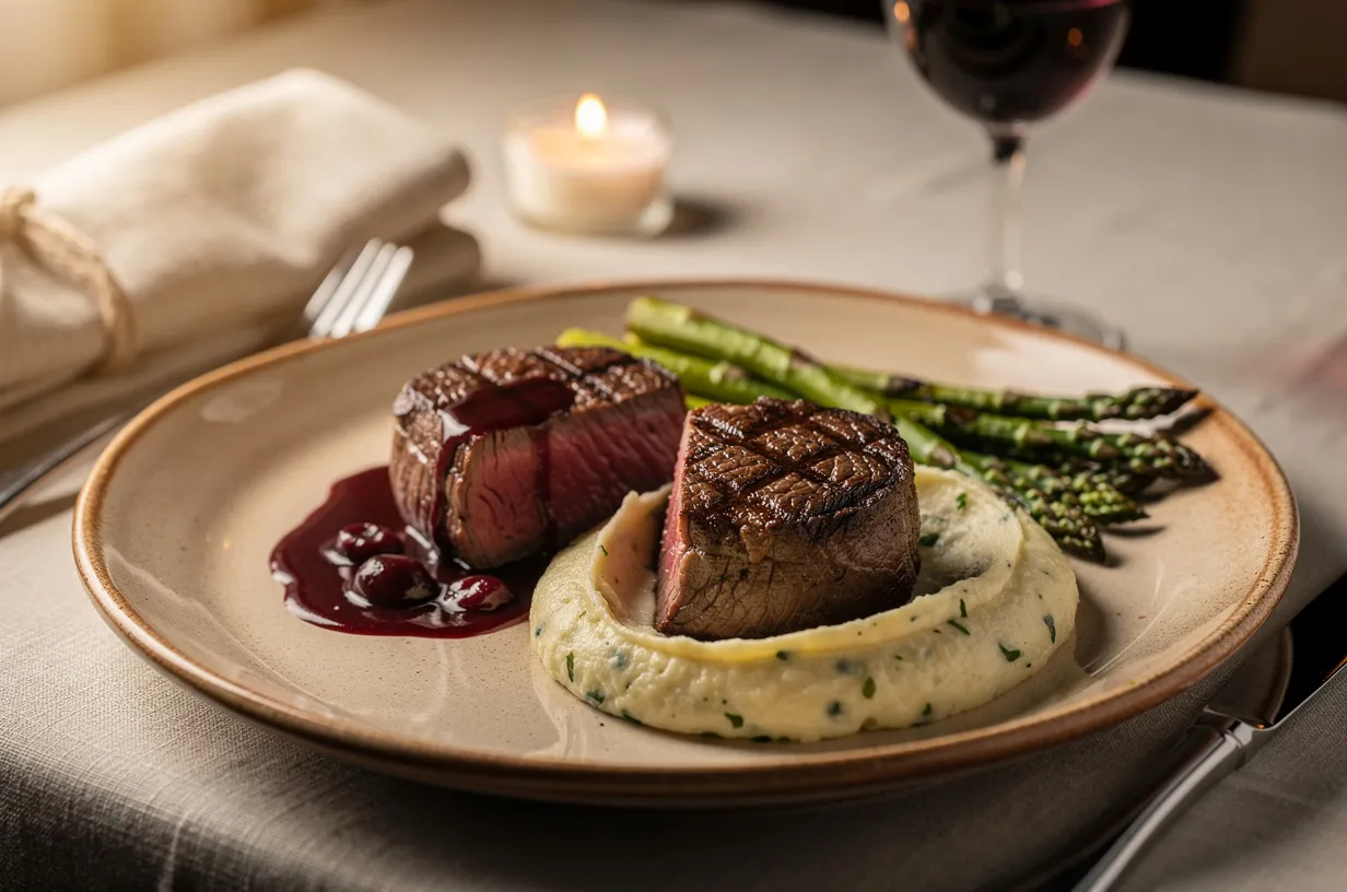 Pan-Seared Filet Mignon with Cherry-Red Wine Sauce