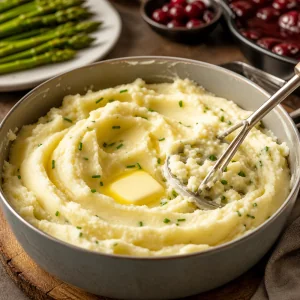 Silky mashed potatoes with butter and chopped chives