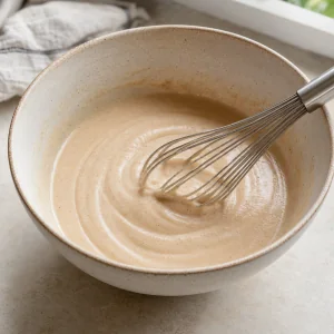 Cremige Joghurt-Mandel-Mischung wird glatt verrührt
