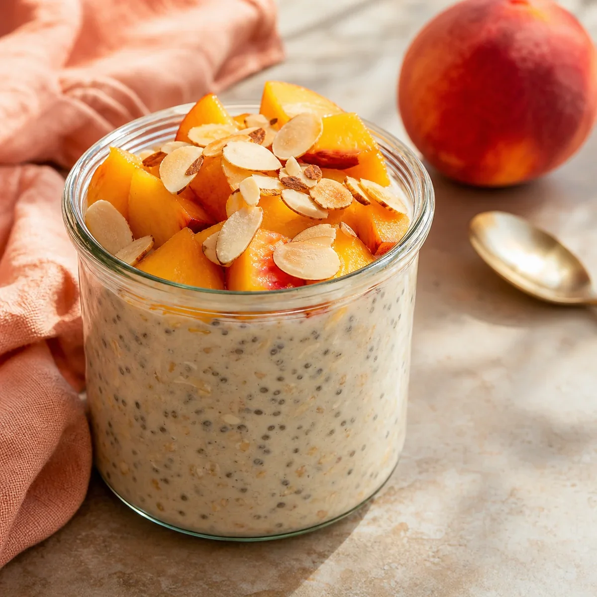 Overnight Oats mit Pfirsich und gerösteten Mandeln