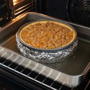 Cheesecake baking in a hot water bath