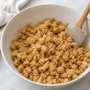 Buttery oat crumb mixture in a bowl