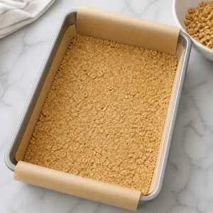 Crumb crust pressed into the lined pan