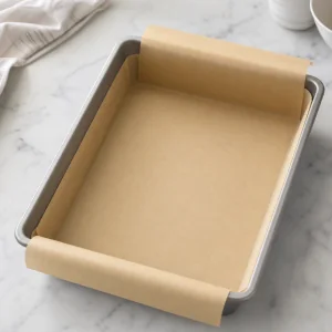 Parchment-lined baking pan ready for the crust