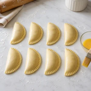 Oito pastéis dobrados com margens fechadas com um garfo