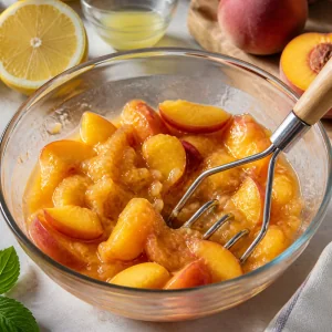 Chunky mashed peaches with lemon juice