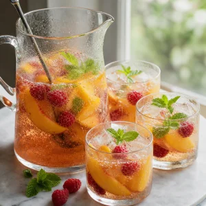 Finished peach raspberry punch served in glasses