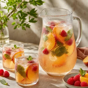 Punch spritz pesca e lampone finito con bicchieri