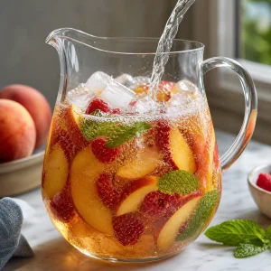 Ice and sparkling water added to the fruit punch