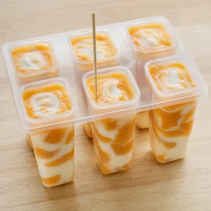 Peach and yogurt layers lightly swirled with a skewer