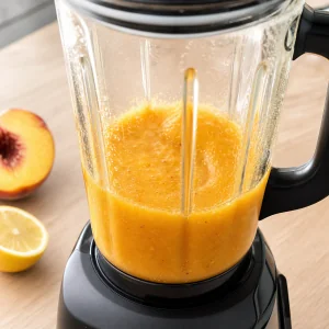 Peach mixture blended into a golden purée