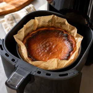 Caramelized Basque cheesecake baked in the air fryer basket