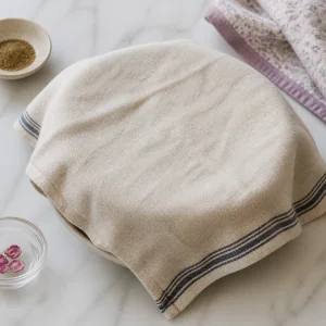 Ciotola coperta con impasto per biscotti a riposo sul piano