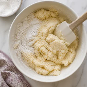Impasto friabile di biscotti di riso mescolato con una spatola
