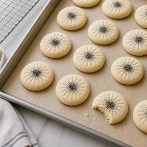 Biscotti persiani di riso tiepidi che si raffreddano sulla teglia