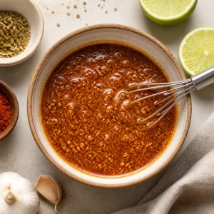 Garlic cumin oregano paprika lime and olive oil mixed into a spice paste