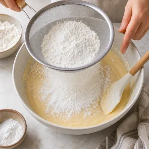 Flour and cold butter being mixed for the tart crust