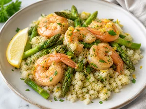 Zesty Lemon Garlic Shrimp with Asparagus and Cauliflower Rice